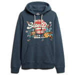 Superdry Sweat À Capuche Homme - Tokyo Vi Graphic Hoodie, Cracked Print, Logo, Unicolore Bleu Foncé 3xl (Xxx-Large)