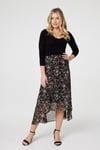 Izabel London Womens Black Floral Semi Sheer High Low Skirt - Size 8 UK