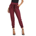 GRACE KARIN Caryon Pantalon Femme Taille Haute Casual Slim Pantalon Rayures Chic avec Ceinture Jeggings Bowknot Automne Vin Rouge M CL903-8