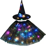 Women Kids Girl Luminous LED Glow Lights Elf Witch Hat Star Skirt Spider Web Wiz