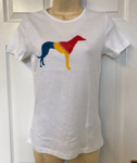 Ladies white cotton tee shirt with greyhound motif  - small