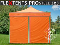 Snabbtält Depåtält Easy-up tält Eventtält Partytält FleXtents PRO Steel Arbetstält 3x3m, inkl. 4 sidor Orange Reflexiva