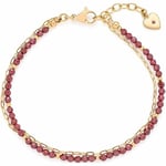 Leonardo Jewels Anka 023229 Bracelet double rangée pour femme en acier inoxydable IP doré avec perles de grenat rouge, longueur 18-21 cm, bijoux cadeau pour femme, Eine Grösse, Acier inoxydable, Pas