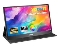 Yodoit Écran Portable 14" 1920 × 1080 FHD Écran IPS avec Haut-parleurs USB de Type C Intégrés, Moniteur de Soin des Yeux pour PC, Ordinateur Portable, MacBook, Xbox, PS 3/4/5, Switch et TV