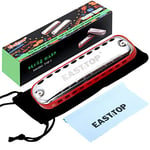 East top Junior Blues Harmonica, 10 trous C Key Harmonica diatonique Orgue à bouche pour débutant, enfants, enfants, étudiants, cadeau, avec bord arrondi et pochette en tissu, rouge