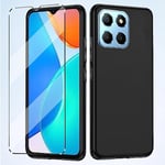 [2 in 1] Case Compatible with Honor X6/Honor 70 Lite Cover with 1Pack Tempered Glass Screen Protector for Honor X6/Honor 70 Lite, Slim Fit Soft TPU Shockproof Anti-Scratch Phone Case Cover - Black