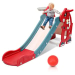 VINGO Toboggan pour enfants Toboggan de jardin 4 en 1 avec panier de basket Anneau de lancer Apprentissage de l'anglais rouge