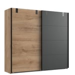 Armoire coulissante VERNON style industriel 225 cm chêne poutre et graphite