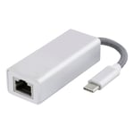 DELTACO Deltaco Usb-c Nätverksadapter, Gigabit, Rj45, Vit Påse, Silver