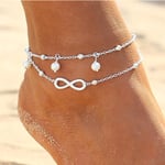 Boho Dubbel Anklet Silver Bead Anklet Beads Kedja Evig Fot Smycken för Kvinnor och Flickor