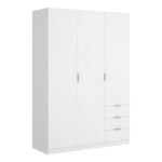 Armoire Cimone, Cintre pour chambre à coucher, Armoire avec 3 portes battantes et 3 tiroirs, 121x52h184 cm, Blanc