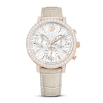 Swarovski Montre Matrix Tennis Chrono, Swiss Made, Bracelet en Cuir, Beige, Finition dorée Rose