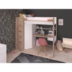 Vente-unique Lit mezzanine avec bureau et armoire - 90 x 200 cm - Coloris : Blanc et naturel - AUCKLAND