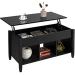 Yaheetech Table Basse avec Plateau Relevable, Table de Salon Fonctionelle en Bois MDF et Métal, Table élévatrice avec Porte-Revues, Pieds réglables Moderne 104,5 x 49,5 x 49-63 cm Noir