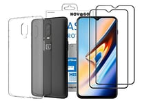 NOVAGO Compatible OnePlus 6T 1+6T Pack (3 en 1) Coque Souple Transparente Anti Choc +2 Films écran en Verre trempé Couvrant totalité de l'écran