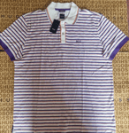 New Hugo BOSS mens white purple striped pima pro regular fit polo t-shirt top XL