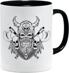 Jungle Mug Tasse viking nordique | Idée cadeau pour les hommes âgés, papa, grand-père, tasse à café, motif viking, tête de mort, chope à bière thors hammer (VIKING029)