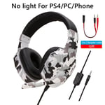 Ordinateur PC Gamer Casque avec Micro LED Lumiere Bruit Annuler Casque de jeu de téléphone a fort son pour PS4 Écouteur Musique Stéréo Casque-blanc sans lumiere toPS4