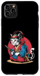 Coque pour iPhone 11 Pro Max Japon Kawaii Cat Samurai Casque Casque Manette de Jeu Vidéo