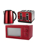 Red 3KW Rapid Boil Kettle, 4-Slot Toaster & 700W 17L Microwave Kitchen Set UK