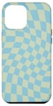 iPhone 15 Plus Green and Blue Checked, Hippie Aesthetic, Wavy Checkerboard Case