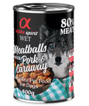 4 + 2 på köpet! 6 x 400 g alpha spirit Dog Meatballs - Fläsk & kummin