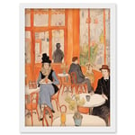 Artery8 A Bustling Parisian Cafe in the Style of Toulouse Lautrec Paris French Orange Artwork Framed Wall Art Print A4