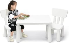 Ensemble de Table et Chaises Table et 2 Chaises en Plastique pour Activités étude Utilisation Intérieure Extérieure Blanc