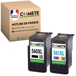 560 561 XL PACK 2 cartouche compatible avec CANON PG-560 CL-561 XL PG560 CL561 XL sans affichage du niveau d'encre Noir + Couleur