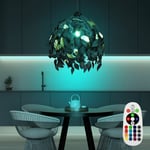 Lampe suspendue télécommande dimmable lampe de salon lampe suspendue couleur changeante feuilles lampe noir or, métal, 1x led rgb 8,5W 806Lm blanc