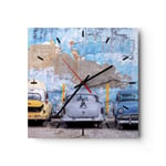 Horloge murale en verre 30x30cm Silencieuse La Havane Ancien Voitures Wall Clock