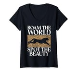 Womens Roam the World Spot the Beauty Leopard V-Neck T-Shirt