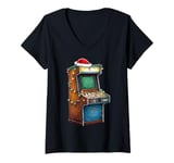 Womens Arcade Slot Machine 80s Retro Video Games Christmas Hat Xmas V-Neck T-Shirt