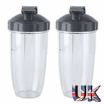 2 x Nutribullet Pro 600/900w Huge Tall Colossal Mug Cups Parts 2 Flip Top Lids