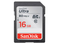 Sandisk Minneskort SD 16GB Ultra SDHC 80MB/s UHS-1 Class 10