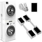 NIUXX Universal Slim Stacking Kit for Washer and Dryer, Adjustable Stacking Frame Kit for Washing Machines with Depth 44.5-64 cm, Washer Dryer Stack Stand with Ratchet Ropes and Anti Vibration Feet