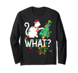 Cat What Xmas Lighting Santa Hat Cat Pushing Christmas Tree Long Sleeve T-Shirt