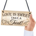 Love Is Sweet Take A Treat Hanging Wedding Cake Table Plaque Decoration Sign 