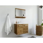 Vente-unique.com Miroir de salle de bain rectangulaire avec tablette de rangement - Coloris naturel foncé - 60 x 50 cm - MIELA II