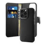 Puro Wallet Detachable MagSafe 2in1 PU Leather Case with Flap and Wallet for iPhone 16 Pro Max - Black