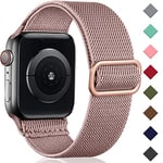 Oielai Solo Loop Strap Compatible with Apple Watch Strap 38mm 40mm 41mm 42mm, Adjustable Stretch Nylon Braided Sport Replacement Strap for iWatch SE Series 10/9/8/7/6/5/4/3/2/1, Light Pink