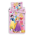 Disney Parure de lit Simple en Coton avec Housse de Couette et taie d'oreiller 1pc Motif Princesses Rose/Multicolore