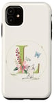 Coque pour iPhone 11 Monogramme mignon avec lettre initiale de chat L