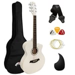 TIGER ACG1-WH34 3/4 Guitare acoustique à cordes en acier pour 9 ans et plus avec sac, sangle, cordes de rechange et plectres - Blanc