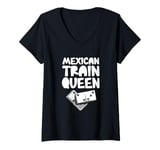 Womens Womens Mexican Train Queen Dominoes Queen V-Neck T-Shirt