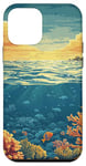 Coque pour iPhone 12 mini Océan avec récifs coralliens vintage paysage graphique