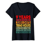 Womens 9 Years Old 9th Birthday Gift Vintage Retro Years Days Hours V-Neck T-Shirt