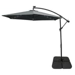 Parasol Gris Déporté 3m 24 Led À Energie Solaire Avec Manivelle Protection Uv Jardin Avec Base Carrée