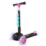 Zinc T-Motion Shine Kids Scooter for Ages 3+ – Three Wheeled Folding Boys & Girls Scooter with LED Light Up Deck & Wheels, Adjustable Handlebar, Lean & Steer Controls, Rear Brake, Black & Pink