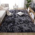 Calore Tapis de Salon Tapis Shaggy Tapis Chambre Tapis Moderne Interieur Confortable Maison Tapis de Sol (Gris Noir, 185 * 185 cm)